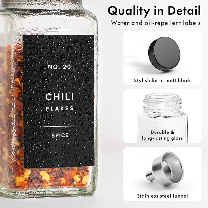 Glass Spice Jars with Label and Black Lids Spice Containers with 240 Labels - Image 9