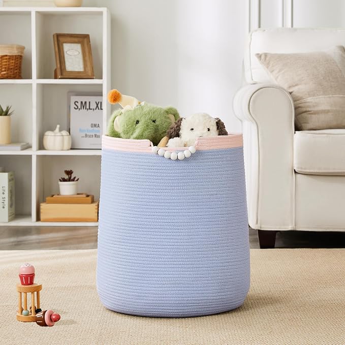 65L Blue Woven Rope Laundry Hamper Basket - Image 7