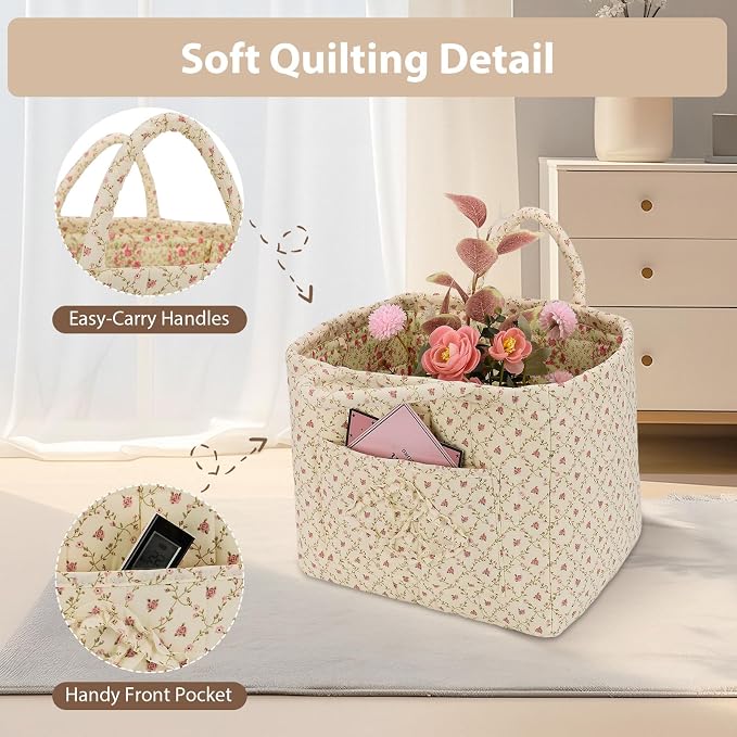 Storage Basket Boho Fabric Large Collapsible Floral Laundry Nursery Hamper - Image 4