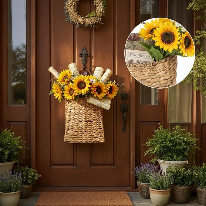 Woven Hanging Basket Water Hyacinth Hanging Wall Basket Portable Wicker - Image 5