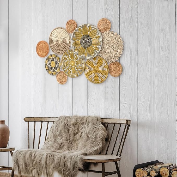 Tatuo 11 Pcs Boho Wall Basket Decor Decorative Bulrush Woven Basket Wall Decor - Image 6