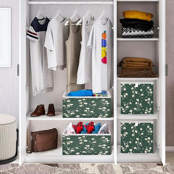 senya Large Storage Bins Small White Flower Collapsible Foldable Storage Cubes - Image 7
