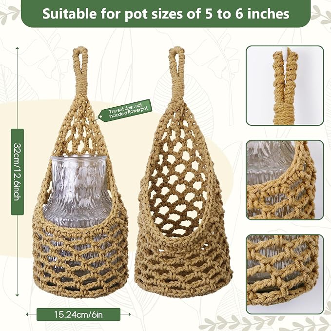 Macrame Wall Plant Hanger, Hanging Planter Basket Holder, Wall Planters - Image 3
