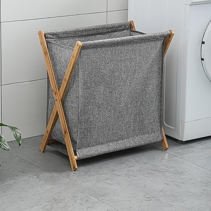 Gtzly Bamboo Laundry Hamper Collapsible X-Frame Laundry Basket Portable Laundry by Unknown