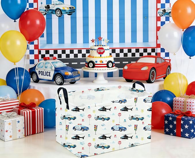 Sanjiaofeng Rectangular Police Car Storage Basket, Boys Toy Storage Bin - Image 4