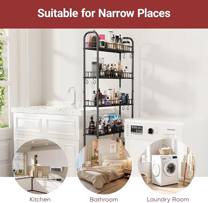 Slim Rolling Storage Cart with Wheels, 6-Tier Narrow Shelf Unit - Image 5