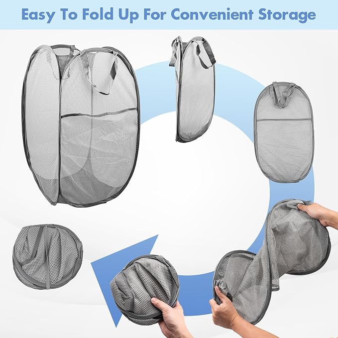 Pop Up Hamper, Foldable Mesh Laundry Basket - Image 5