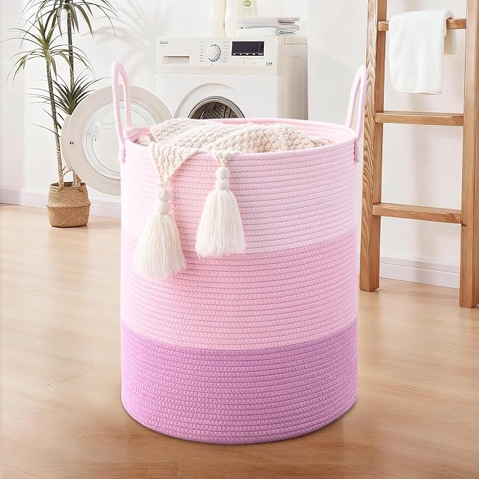 Laundry Hamper for Organizing, 52L Tall Laundry Baskets, Cotton Rope Woven - Image 2