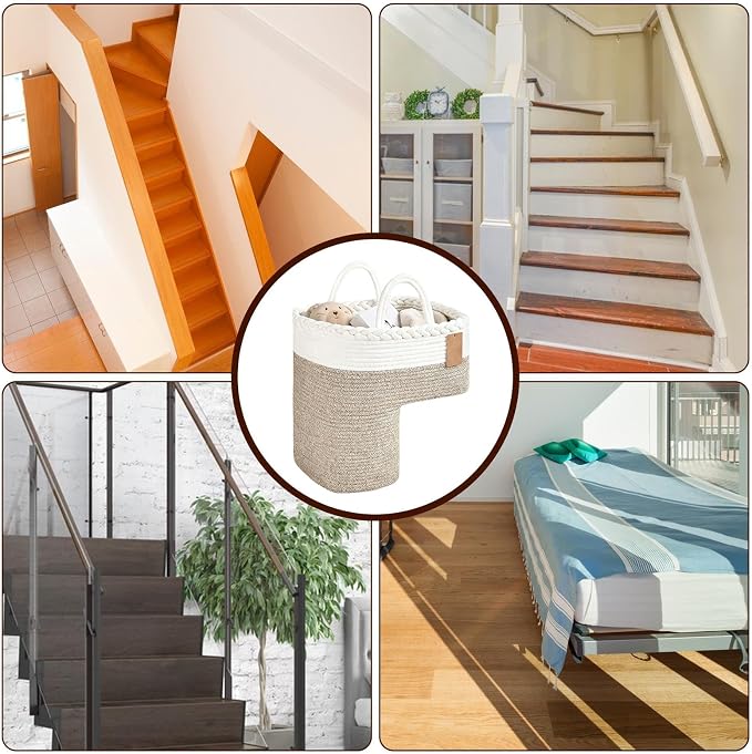 Stair Storage Basket, Large Capacity Foldable Woven Step Organizer, Toy Books - Image 4