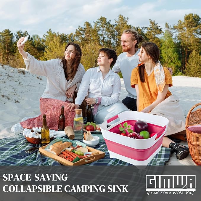 2.6 Gal Collapsible Camping Sink, Magenta Space-Saving Collapsible Dish Basin - Image 8