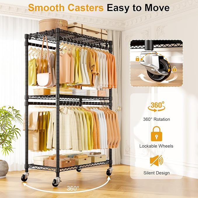 P5 Rolling Clothes Rack Heavy Duty, Clothing Racks - Image 5