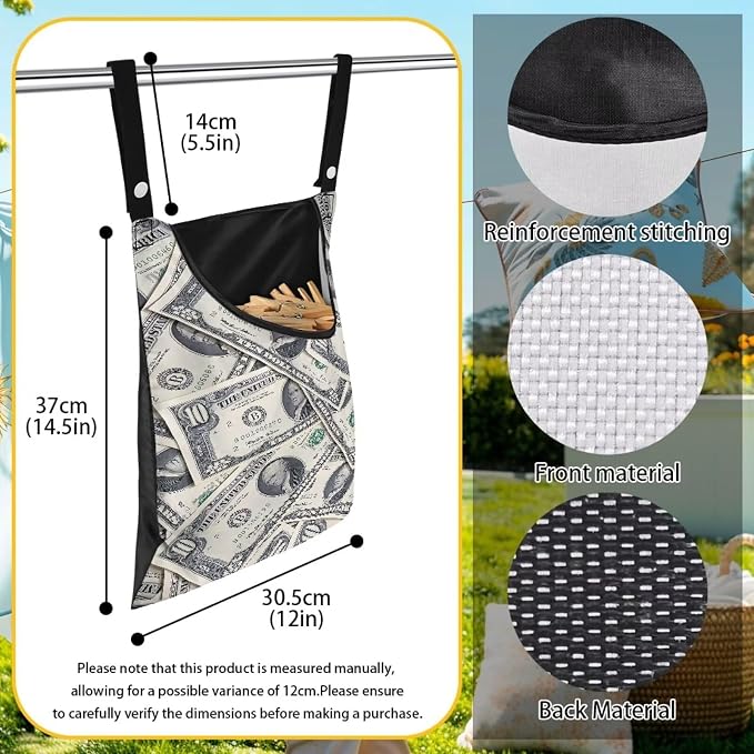 Dollar Print Clothespin Storage Hanger Bag Laundry Clothespin Bag, Clothespin - Image 7
