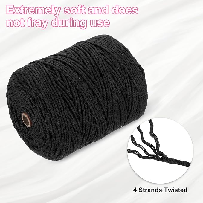 HARFINGTON Natural Macrame Cord 3mm x 328 Yards 4 Strand Twisted Cotton Macrame - Image 3