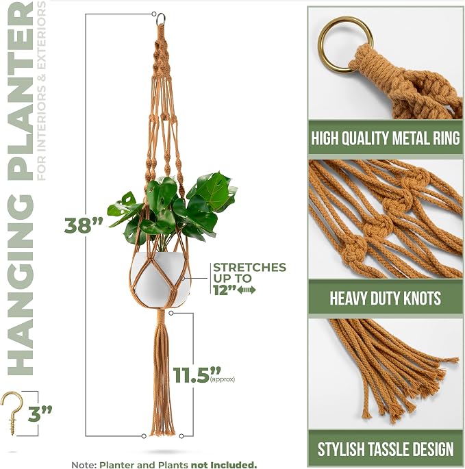 Sorbus Macrame Plant Hanger Indoor Outdoor Hanging Plant Pots Cotton Rope - Image 4
