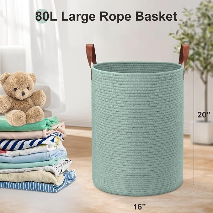 80L Large Rope Basket, Woven Rope Storage Hamper - Image 2