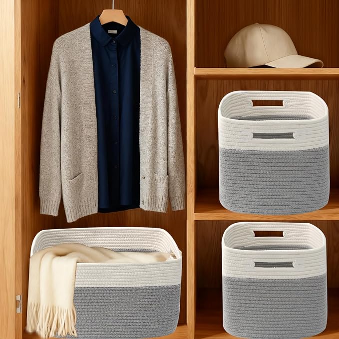 3 Pack Woven Storage Baskets for Shelves, 13.5"×11"×9.5"Organizing Bins - Image 8