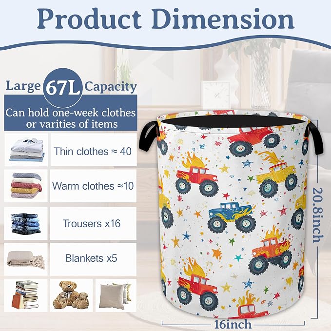 Cute Truck Laundry Basket, Foldable Oxford Cloth Laundry Hamper - Image 2