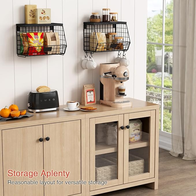 Black Kitchen Wall Hanging Storage Basket Set of 2, Rustic Stackable Kitchen - Image 3