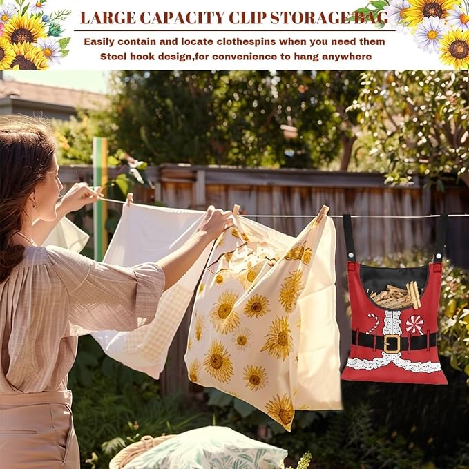 Santa Suit Clothespin Bag with Large Opening, Clothespin Storage Bag Laundry - Image 5