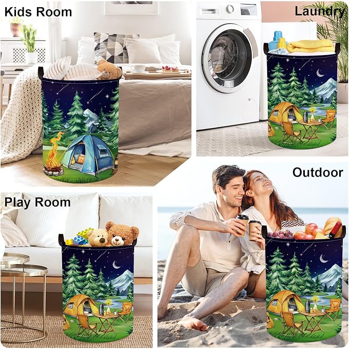 Night Camping Laundry Hamper Picnic Large Storage Basket Bonfire Collapsible - Image 7