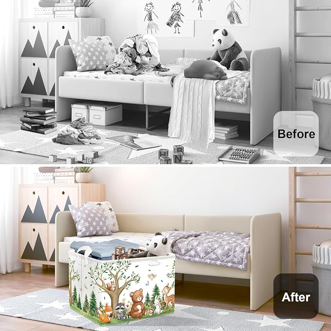 Forest Animals Laundry Hamper Woodland Tree Large Storage Basket Parents - Image 2