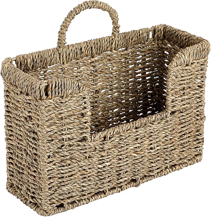 BTSKY Woven Hanging Magazine Holder, Seagrass Magazine Basket, Wall Mounted by BTSKY