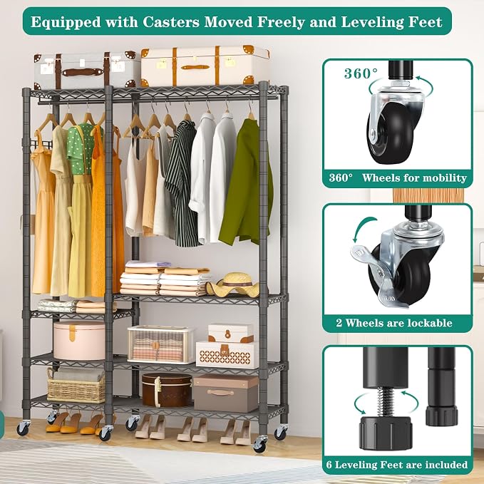 Rolling Clothes Rack, Heavy Duty Garment Rack - Image 5