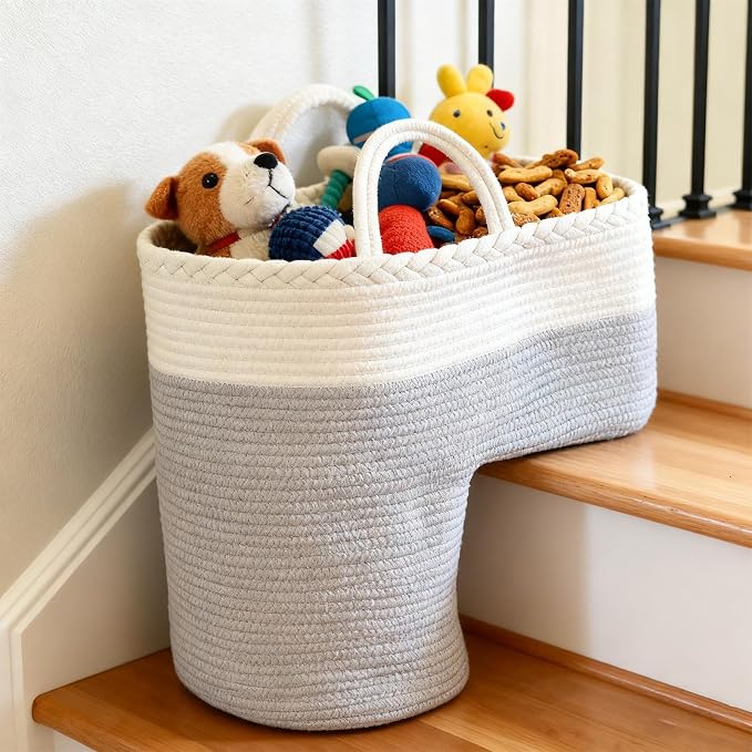 Stair Storage Basket, Large Capacity Foldable Woven Step Organizer, Toy Books - Image 3