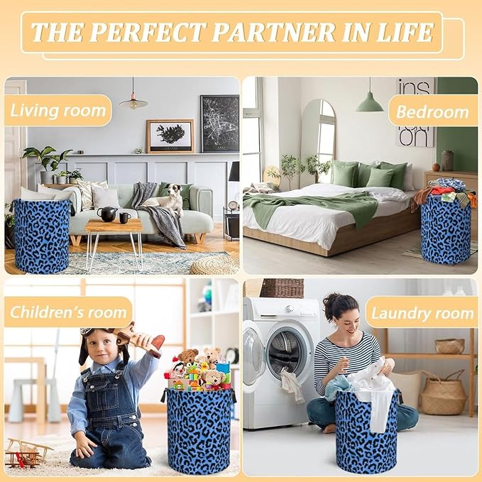 Blue Leopard Print Laundry Hamper Bag - Image 7