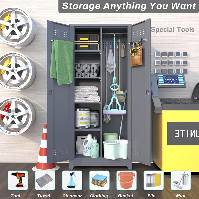 Metal Utility Cabinet, Broom Closet Storage Cabinet - Image 7