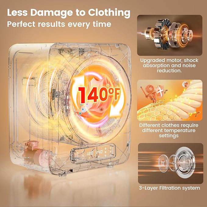 VCJ Portable Dryer for Laundry, 12lbs Clothes Dryer - Image 7