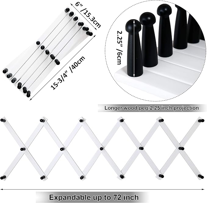 WEBI Accordion Wall Hanger, Expandable Wooden Hat Rack - Image 5