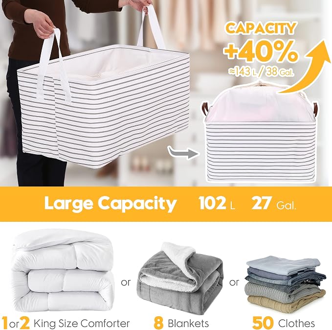 Hinwo 102L XXL Storage Bins, Foldable Clothes Storage Baskets - Image 4