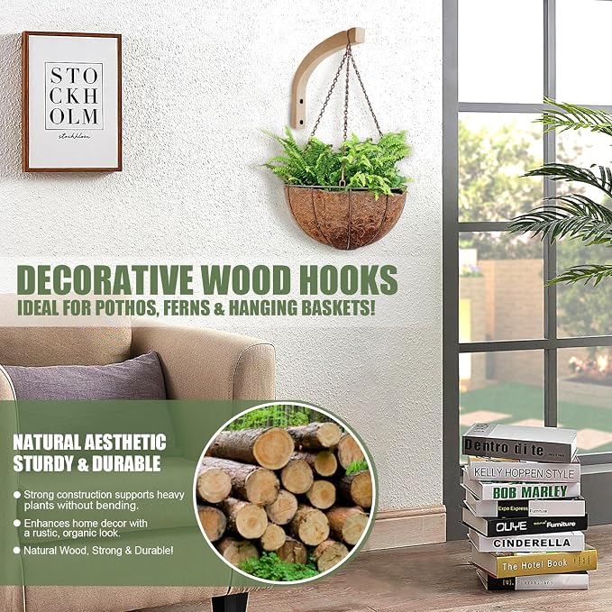 Wooden Plant Hanger, Plant Hooks - Image 2