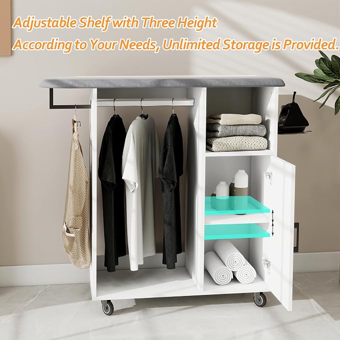 Ironing Board with Storage Cabinet, Rolling Ironing Board with Wheels, Sturdy - Image 4
