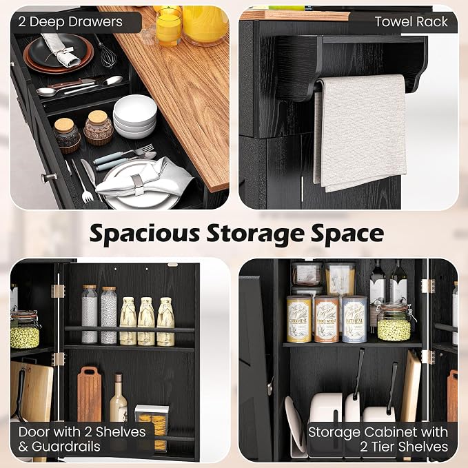 Rolling Kitchen Island with Trash Can Storage Cabinet, Drop Leaf Breakfast Bar - Image 7