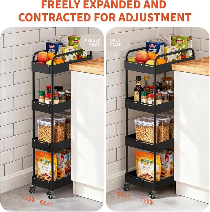 HOTEAGLE 4-Tier Rolling Cart Metal Expandable Utility Carts - Image 2