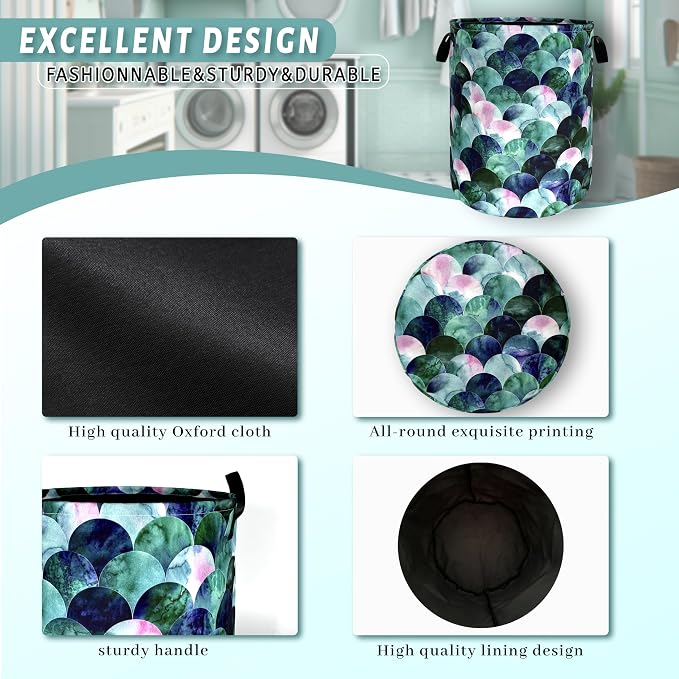 Green Mermaid Scales Laundry Basket Beautiful Scale Funny Laundry Hamper - Image 4