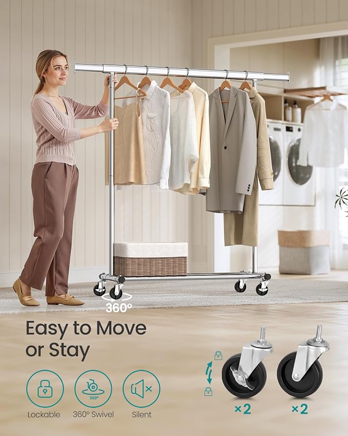 SONGMICS Clothes Rack with Wheels, Heavy-Duty Clothing Rack - Image 5