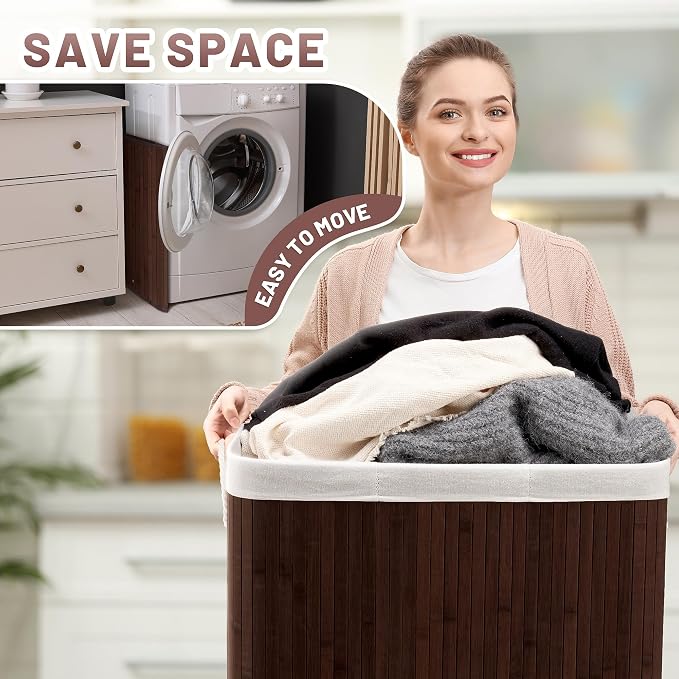 150L Laundry Hamper with lid, 3-Section Clothes Laundry Basket with Handles - Image 8