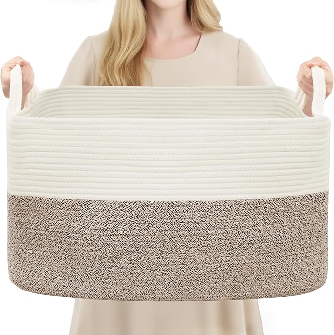 YOUDENOVA Nursery Storage Basket，21.6''×14.9''×11.8'' Rectangle Cotton Rope by YOUDENOVA