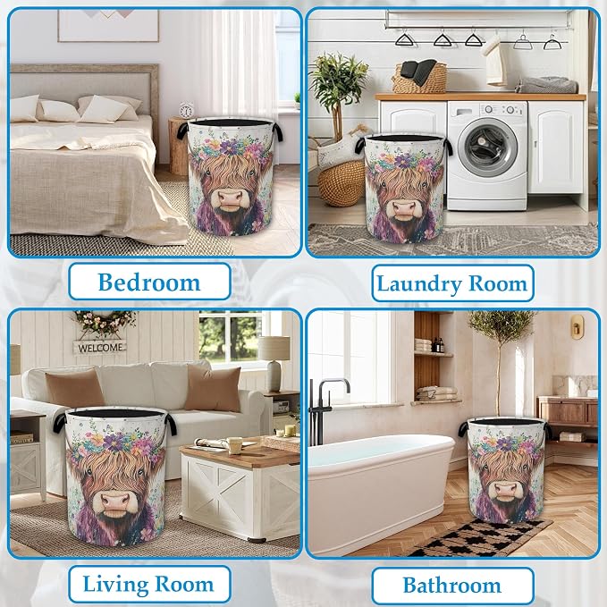 Highland Cow Laundry Basket Collapsible Laundry Hamper Oxford Storage Bin - Image 6