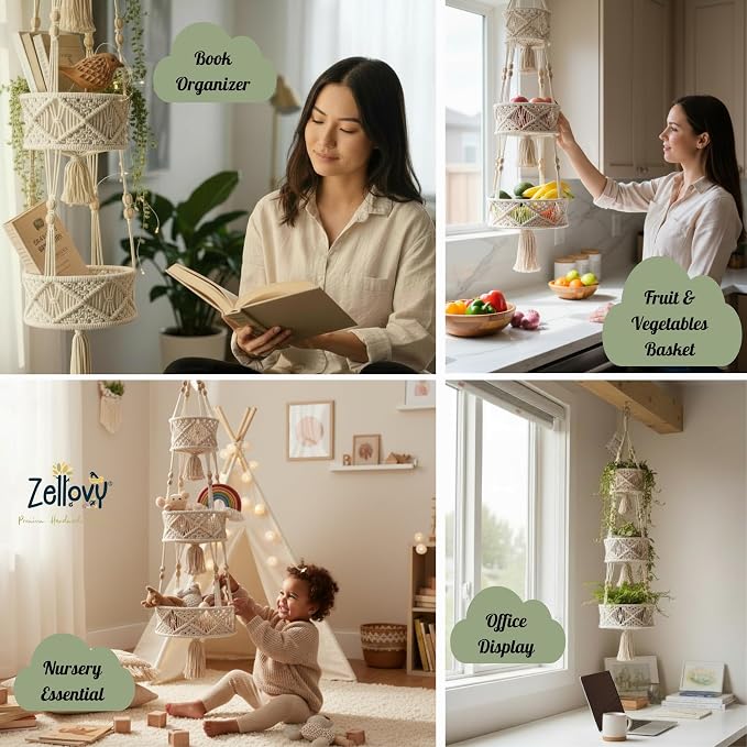 3 Tier Hanging Fruit Basket for Kitchen, Macrame Fruit Hanger, Macrame Hanging - Image 5