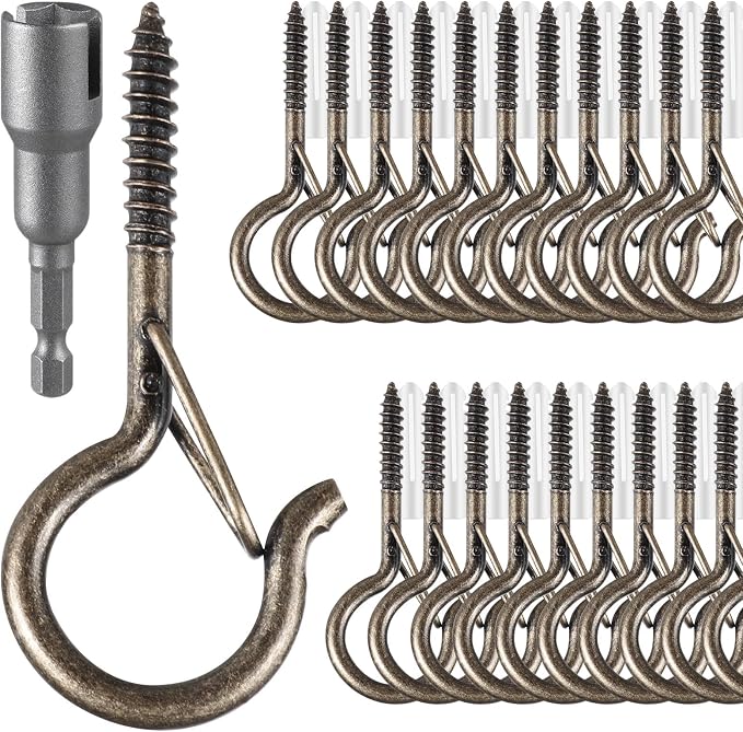 50 Pack Screw-in Hooks for Outdoor String Lights, Q Hanger Hooks for Outside by FSAH