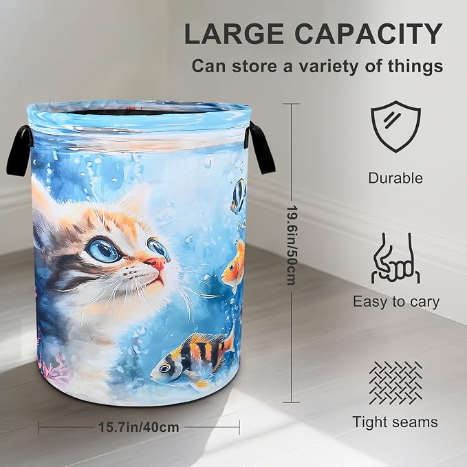 Cute Cat Laundry Basket Foldable Oxford Cloth Tote Bag Laundry Hamper Clothes - Image 3
