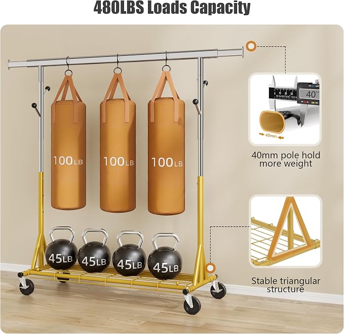 Rolling Clothes Rack Load 530lbs, Heavy Duty Garment Rack - Image 3