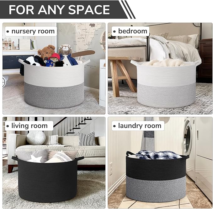 INDRESSME 115L Extra Large Cotton Rope Blanket Basket, Woven Storage - Image 4