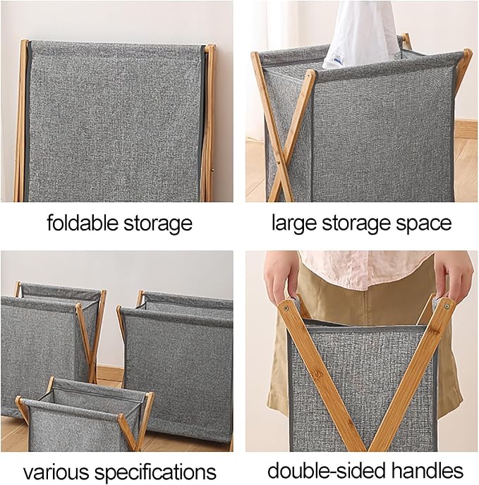 Gtzly Bamboo Laundry Hamper Collapsible X-Frame Laundry Basket Portable Laundry - Image 4