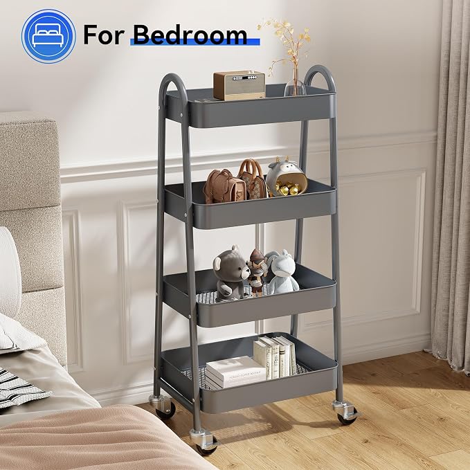 OLIXIS 4 Tier Utility Rolling Cart, Metal Mobile Storage Shelf - Image 7