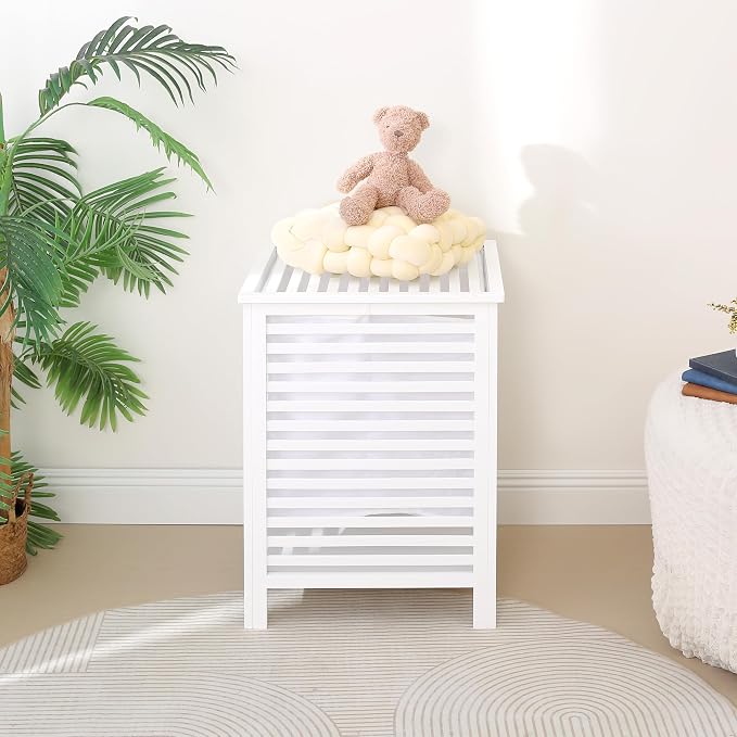 Double Laundry Hamper with Lid, 120L Bamboo Basket with Removable Liner Bag - Image 2